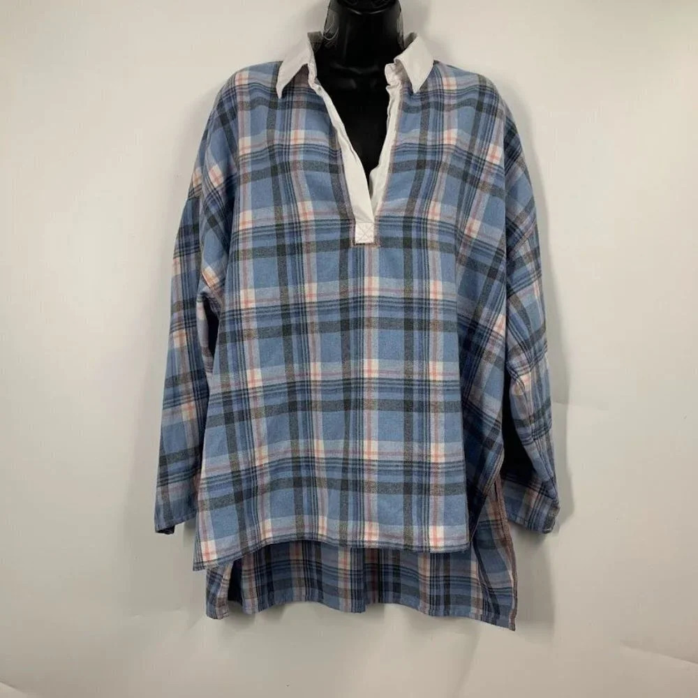 Free People Intimately Women's Sunday Morning Plaid‎ Cotton Sleep Shirt Size S